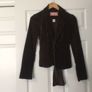 Brown velvet jacket with satin tie belt